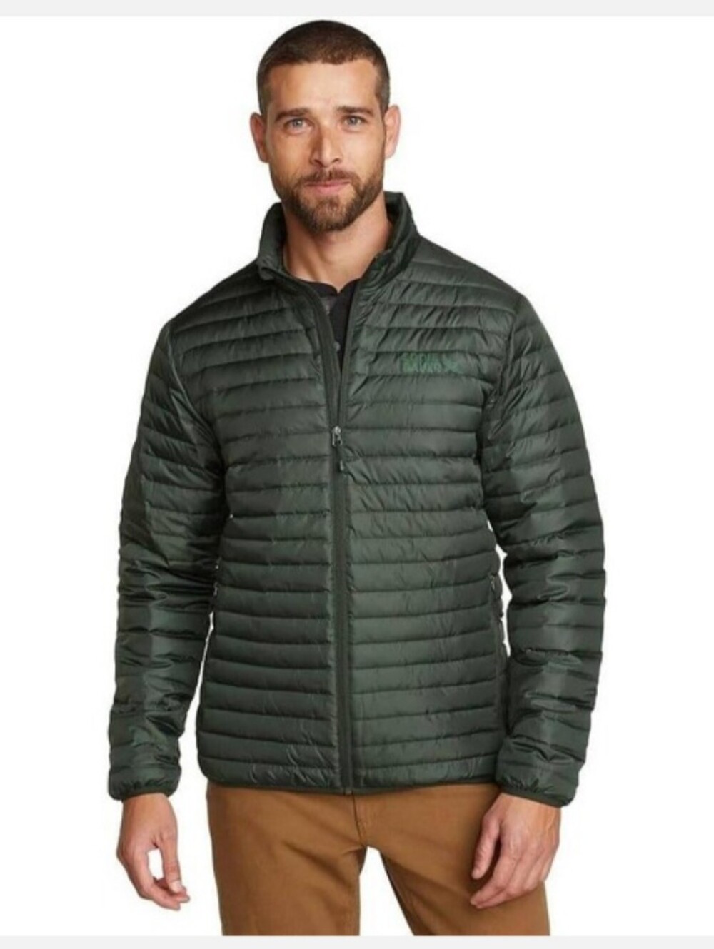 Eddie Bauer Men's Quilted Packable Down Jacket Dark Green Size Medium Very Nice!